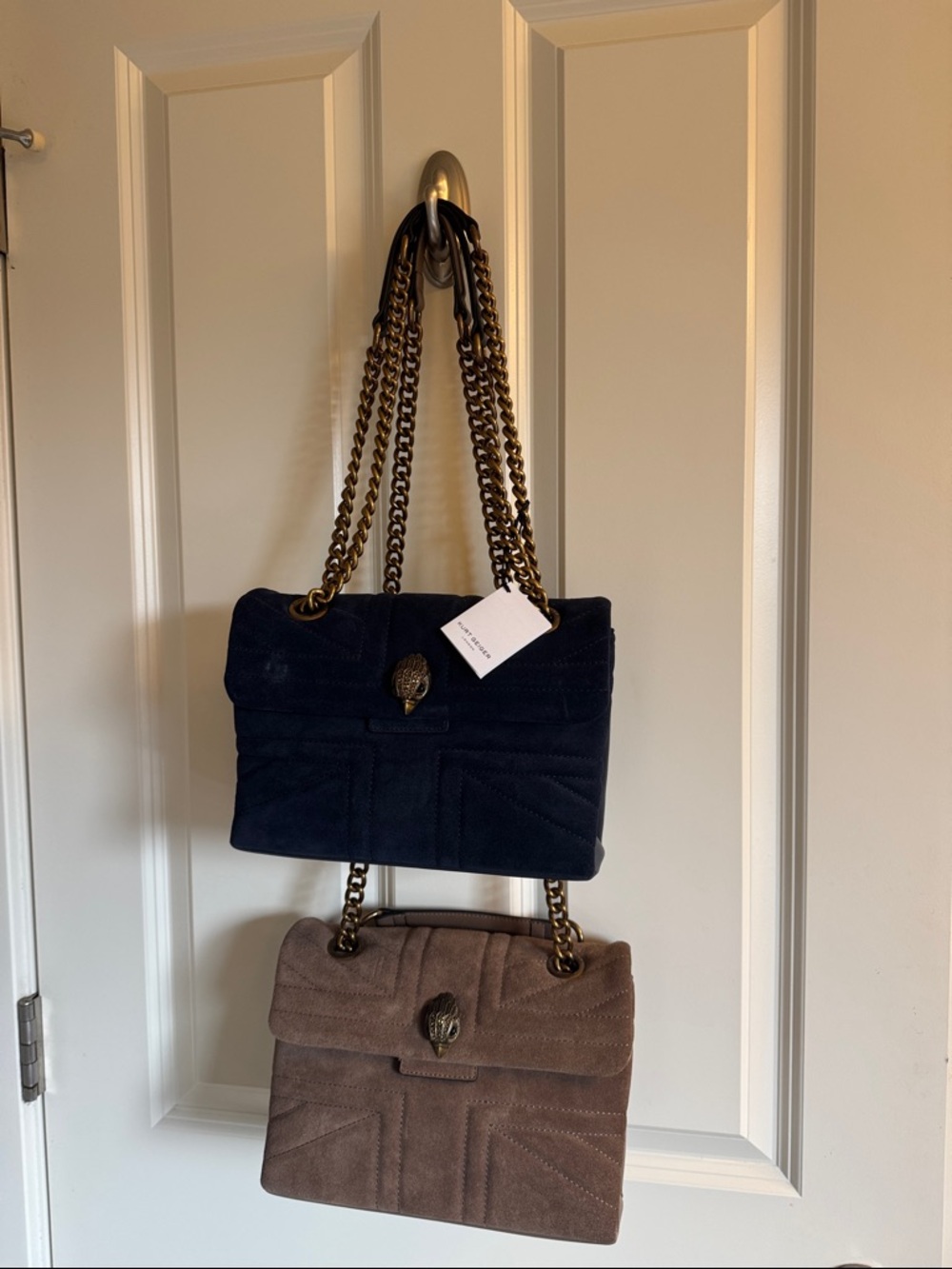 Kurt Geiger Suede Chain-Handle Shoulder Bag—Taupe Only